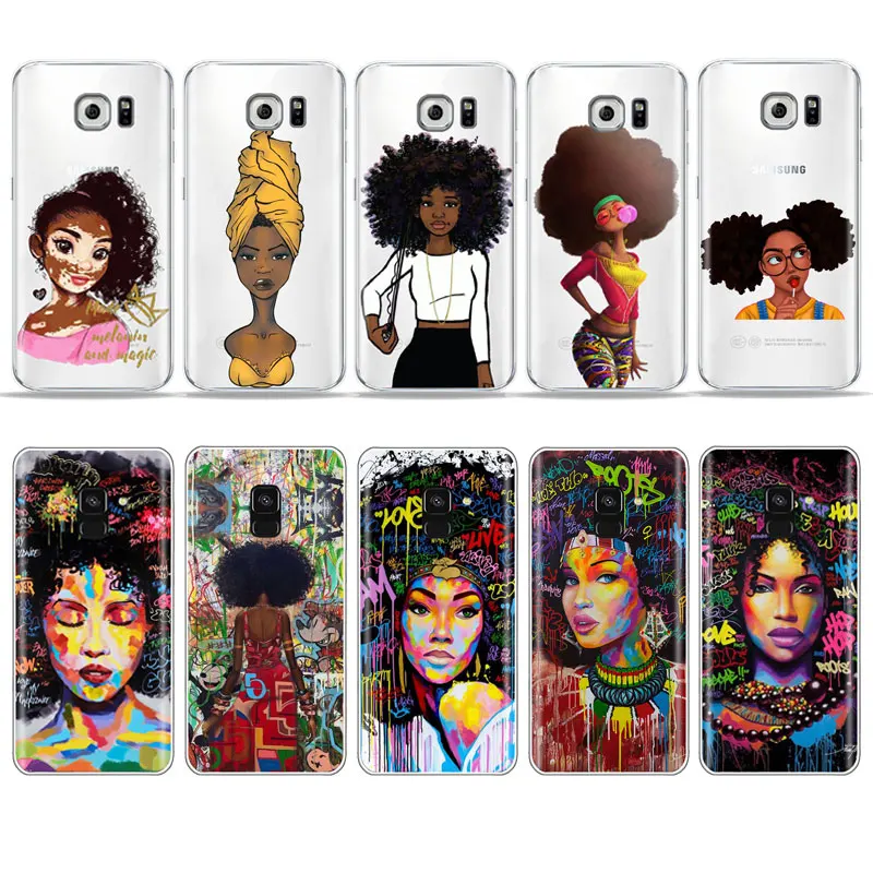 

Melanin Afros Black Women Hair Art phone Case For Samsung S7 S6 edge S9 S8 Plus A3 A5 A7 Cover for Samsung A6 2018 Soft TPU Case
