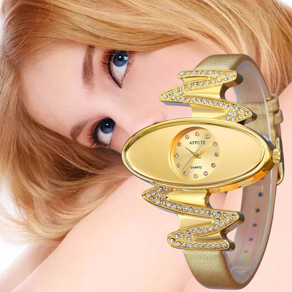 

AFFUTE Brand Luxury Leather Womens Watches Gold Fashion Design Bracelet Clock Ladies Dress Wristwatches Relogio Femininos