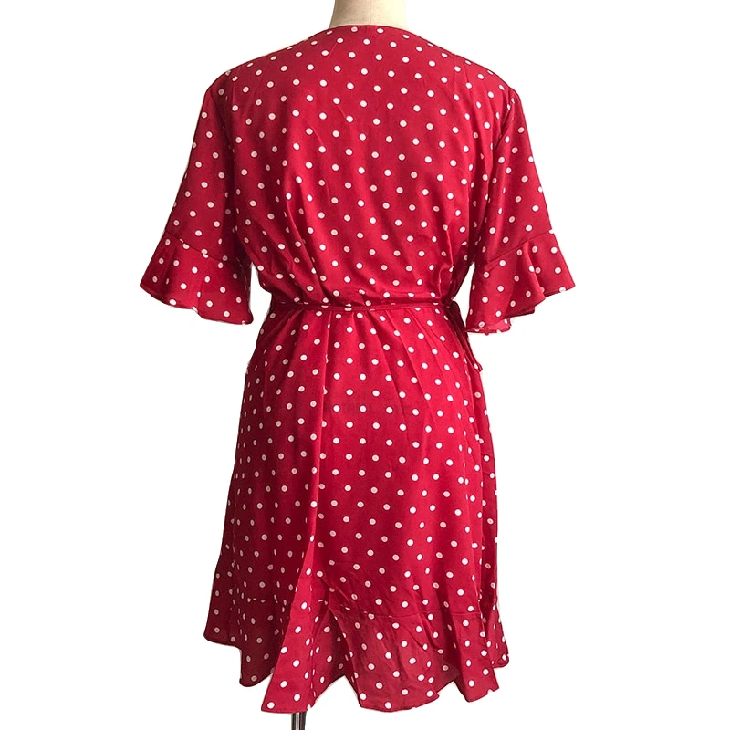 Robe Ete 2019 4XL Casual Short Sleeve V Neck Mini Dress Women Vintage Polka Dot Dress Elegant Ruffle Boho Beach Dress Plus Size   01