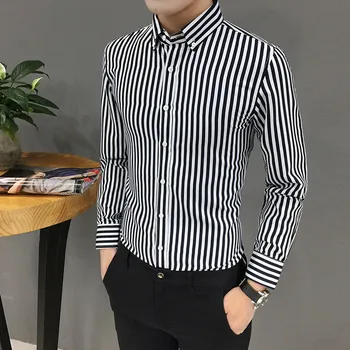 

Mens Suit Fit Long Sleeve Button Striped Down Dress Shirts Tops Blouse