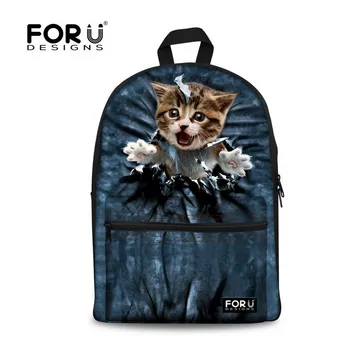 

FORUDESIGNS Fashion Women Men Canvas Backpacks Cute Denim Cat Dog Printing School Backpack For Teenage Student School Mochila
