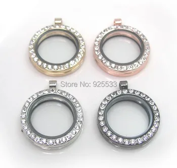 

Free Shipping Fashion Jewelry Charms lockets mix color floating rhinestone pendant necklace For Women Necklace DIY