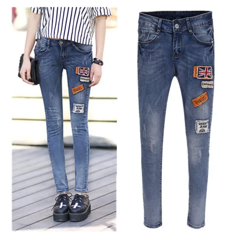 2015 primavera apenada jeans patchwork parches bordados