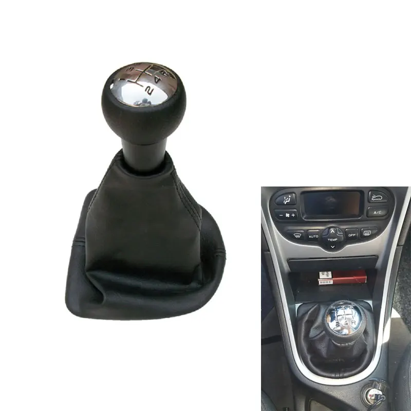 

Free Shipping Car Gear Shift Knob With Leather Boot Chrome Cap For PEUGEOT 207 307 308 607 608