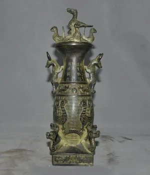 

wedding decoration old Chinese Dynasty Bronze dragon beast phoenix bird statue Zun Bottle Pot Tanks