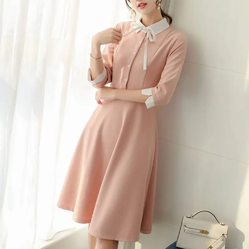 Элегантное праздничное винтажное офисное женское платье в Корейском стиле милое