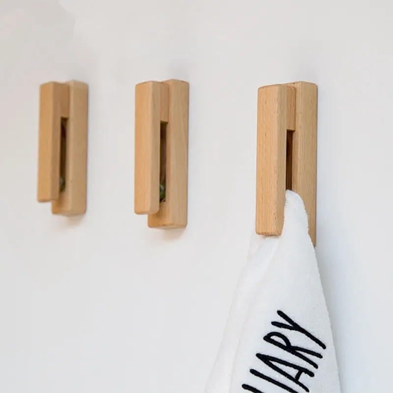 

Creative towel rack housekeeper hooks on the wall Solid wood wall hooks Seamless nail-free wall sticky hook Log hanger coat rack