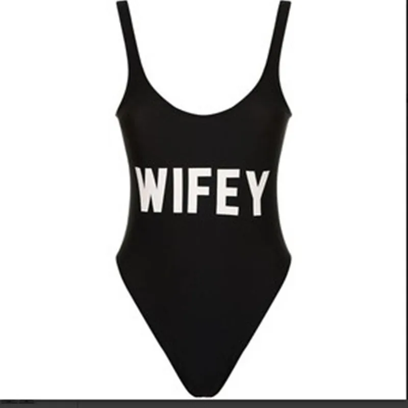 2017 WIFEY Funny Letters One Piece Swimsuits Women Sexy Monokini