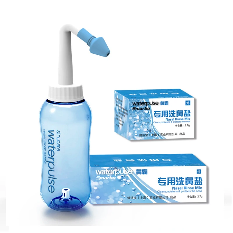 

Waterpulse Nasal Irrigation Physiological Saline 300ml Nose Wash Bottle and 90-pack Rinse Mix Salt Set Portable Allergies Relief