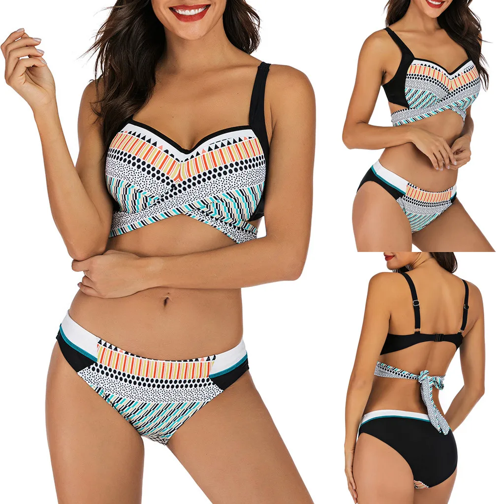 

swimsuit bikini women's swimming suit swimwear Women Plus Size Print Tankini Swimjupmsuit Swimsuit Beachwear Stiped Swimwear