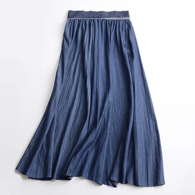 Jeans Skirt feminine Pleated jean skirts denim long Women Denim Plus