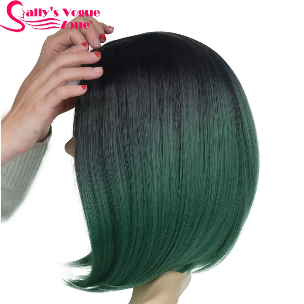 Sallyhair высокая температура синтетический короткий Омбре черный изумрудно-зеленый цвет прямой боб парик