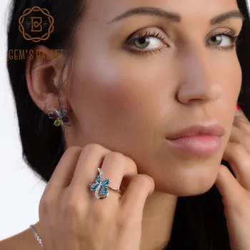

Gem's Ballet Natural Amethyst Topaz Gemstone Stud Earings Butterfly Shape Women's 925 Sterling Silver Earrings Fine Jewelry