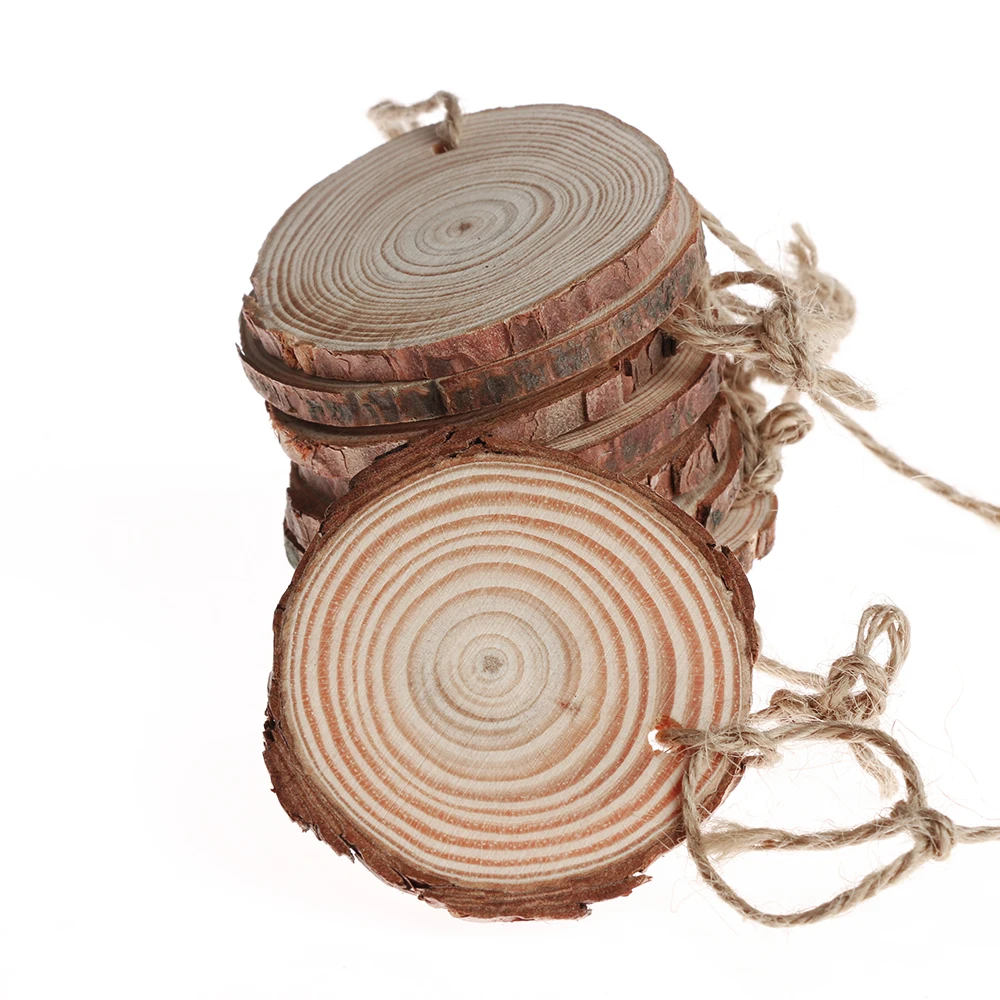 

10pcs/Set Wooden Round Wood Hanging Tag Christmas Decoration Ornament DIY Writing For New Year XMAS Party Decorations With Rope
