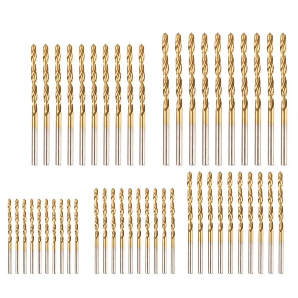 50Pcs/Set HSS Drill Bit Titanium Coated High Speed Steel Drilling Bits Set Woodworking Drilling Tool for Dremel Mini Drill 50Pcs/Set HSS Drill Bit Titanium Coated High Speed Steel Drilling Bits Set Woodworking Drilling Tool for Dremel Mini Drill