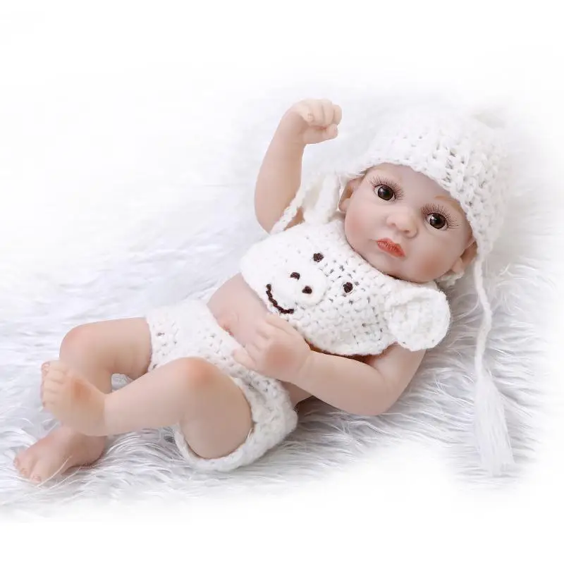 

10 Inch Hot Full Vinyl Doll Reborn Silicone Vinyl Real Touch Small Mini White Sweater Doll for Kids Children Gift
