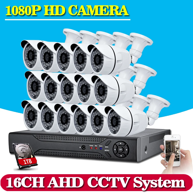 16CH 1080P AHD DVR KIT 16pcs Bullet AHD Camera 2MP Outdoor indoor 36 Leds IR Nightvision