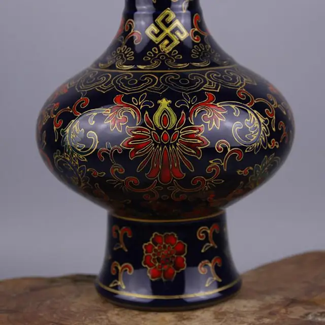 Jingdezhen Antique Enamel Vase Yong Zheng Black Glaze Vase With Flower Pattern Imitation of Ancient Porcelain Kiln Antique 3