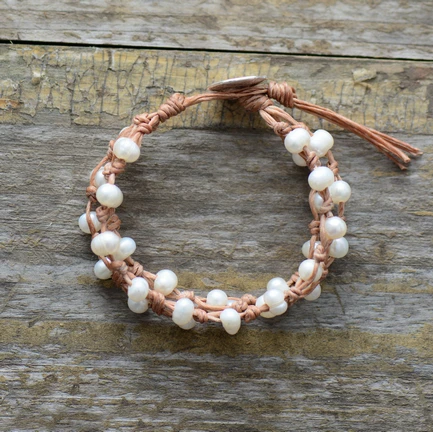 

FRESHWATER Pearl Wax Cord Boho Strand Bracelet Knotted String Wrap Bracelet Handmade Natural Pearls Bracelet Jewelry
