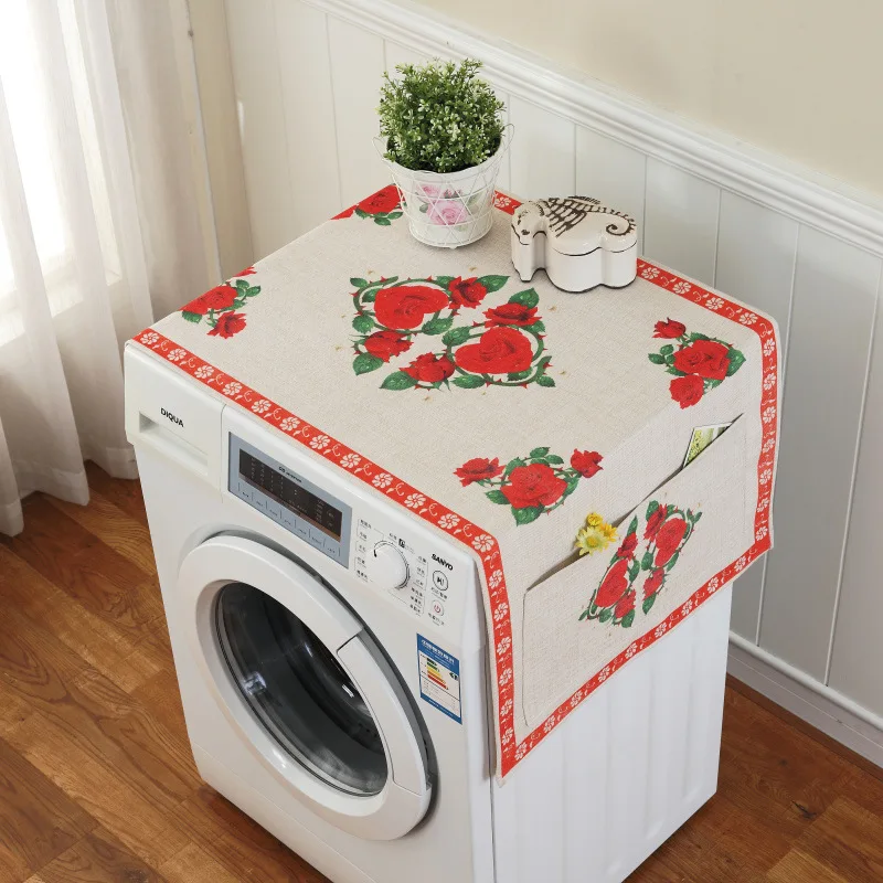 Ретро Европейский цветочный принт стиральная машина пылезащитный чехол для холодильника с карманом для хранения льняной ткани ремесло 1 шт./лот FC001