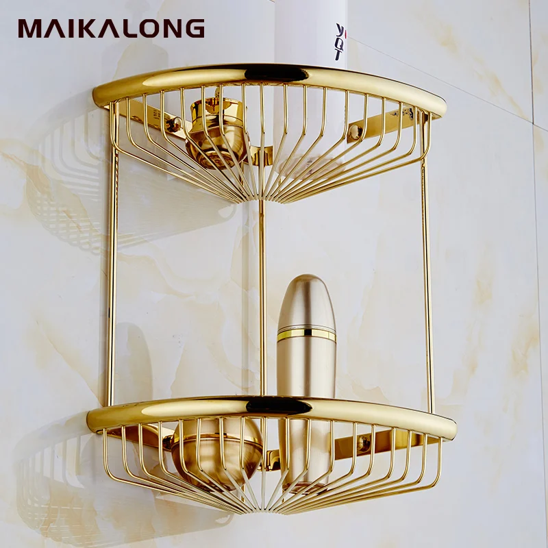 Wall Mounted rose gold finish NEW dual tier Brass Bathroom Shower Shelf