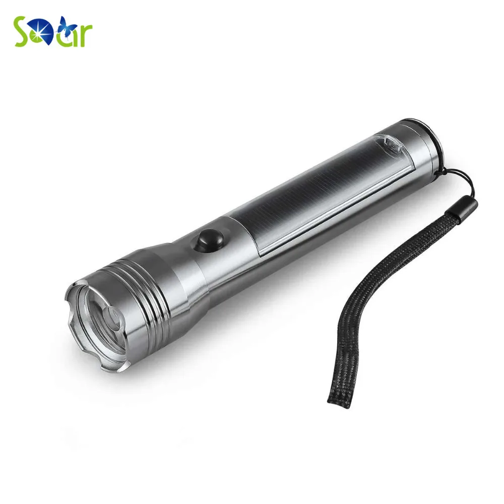Solar Powered Flashlight Aluminum Alloy Handheld Flashlight