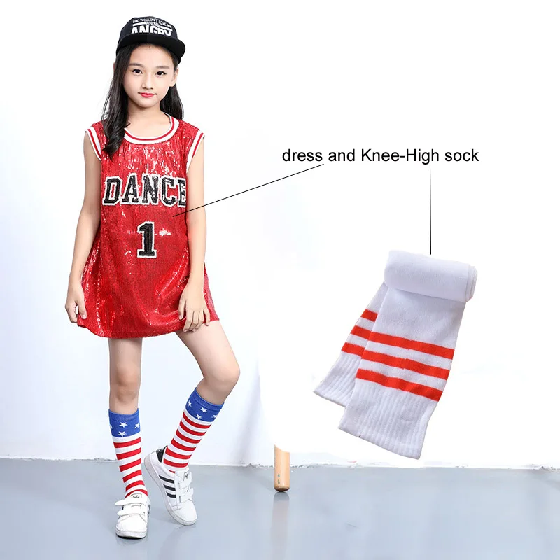 Детская сценическая танцевальная одежда Детский хип-хоп Джаз танцевальный костюм Блестки современное платье одежда девушка Черлидинг носок - Цвет: red