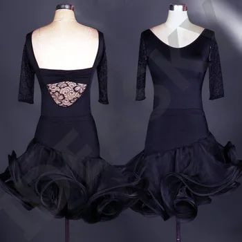 Adult Sweet bowknot Latin Dance Dresses black color Lulu Dance Dress Salsa Dance Leotard Women Ladies Girls Latin Dance Skirts