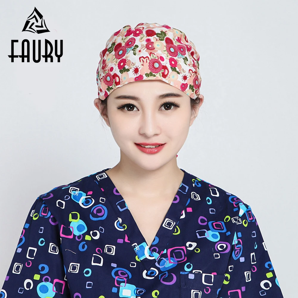 Women Flowers Printed Scrub Cap Masks Nurse Doctor Surgical Hospital
