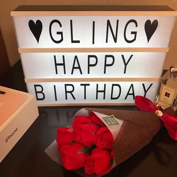 

LED Light Box Letters DIY Lightbox Black Letter Cards Combination Night Light A5 Size USB or Battery Operated Cinema Table Lamp