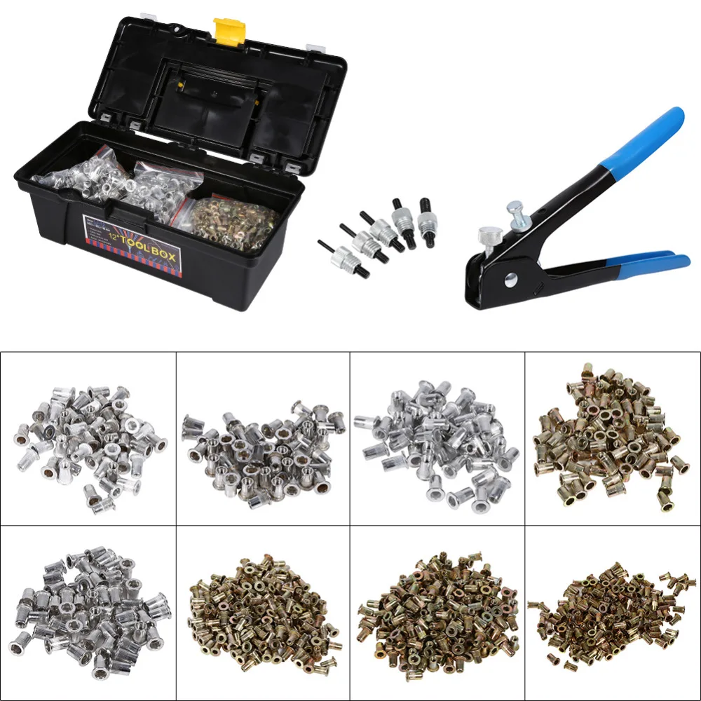 1064 Pcs Sets Nuts Rivnut Nutsert Insert Tool Hand Riveting Tool Gun Tool Holder M3 To M8 Blind Rivet Nut Fastener In Box Tools Hand Rivet Toolhand Rivet Tool Aliexpress