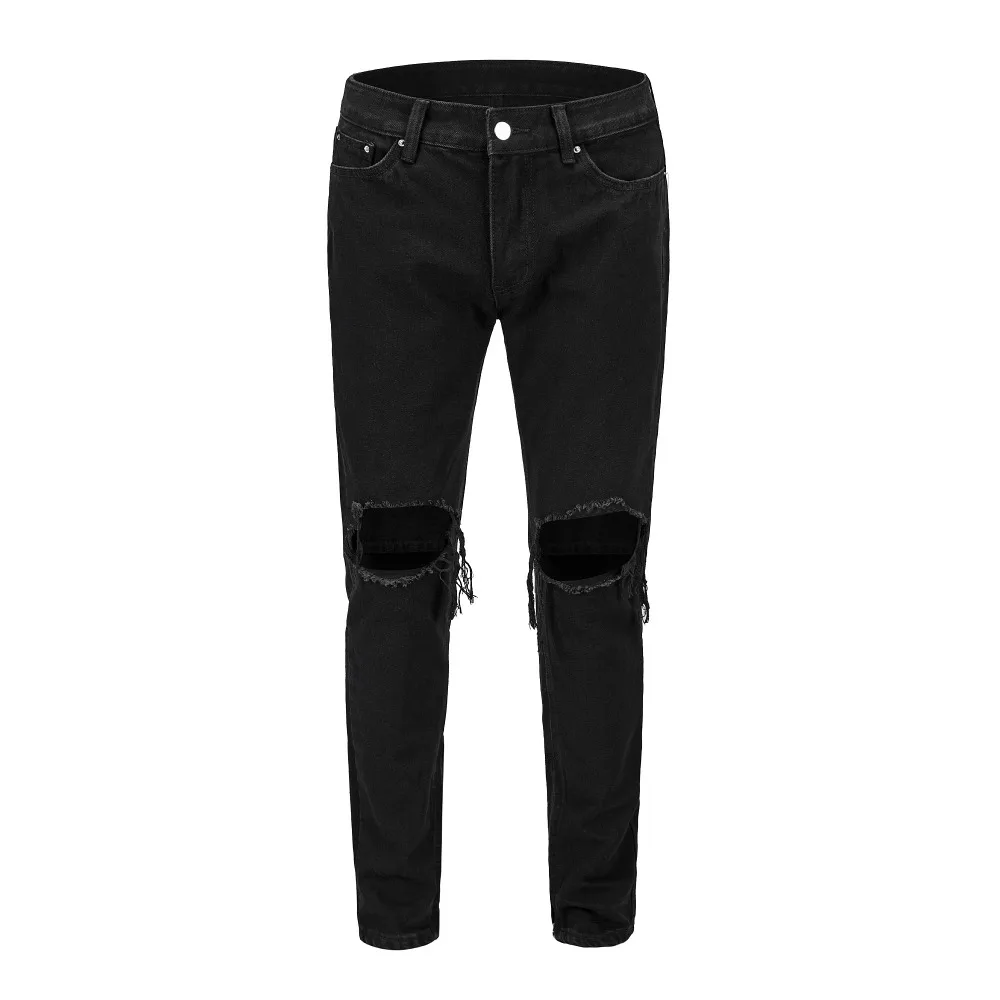 VFIVEUNFOUR 2019 Men Casual Slim Jeans Vintage Damaged Knee Denim Jeans Elastic High Street Hole ankle zipper cool Slim Jeans 