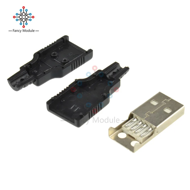

5Pcs USB2.0 Type-A Plug 4-pin Male Adapter Connector jack&Black Plastic Cover