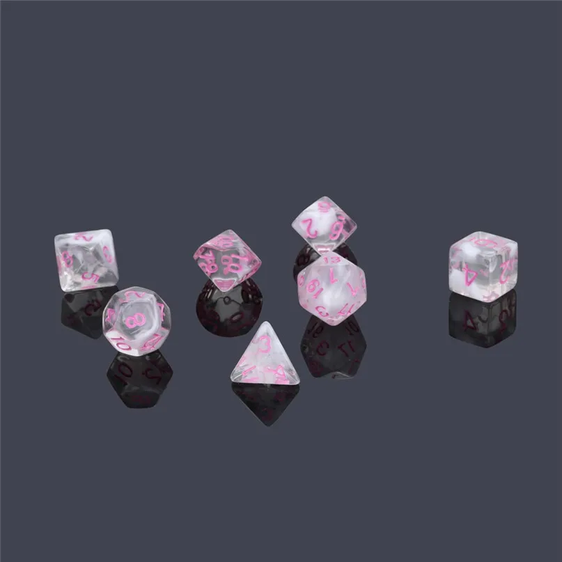 7Pcs For Party Game Dungeons & Dragons Polyhedral D4-20 Multi Sided Acrylic Dice for TRPG game lovers #2p09 (11)