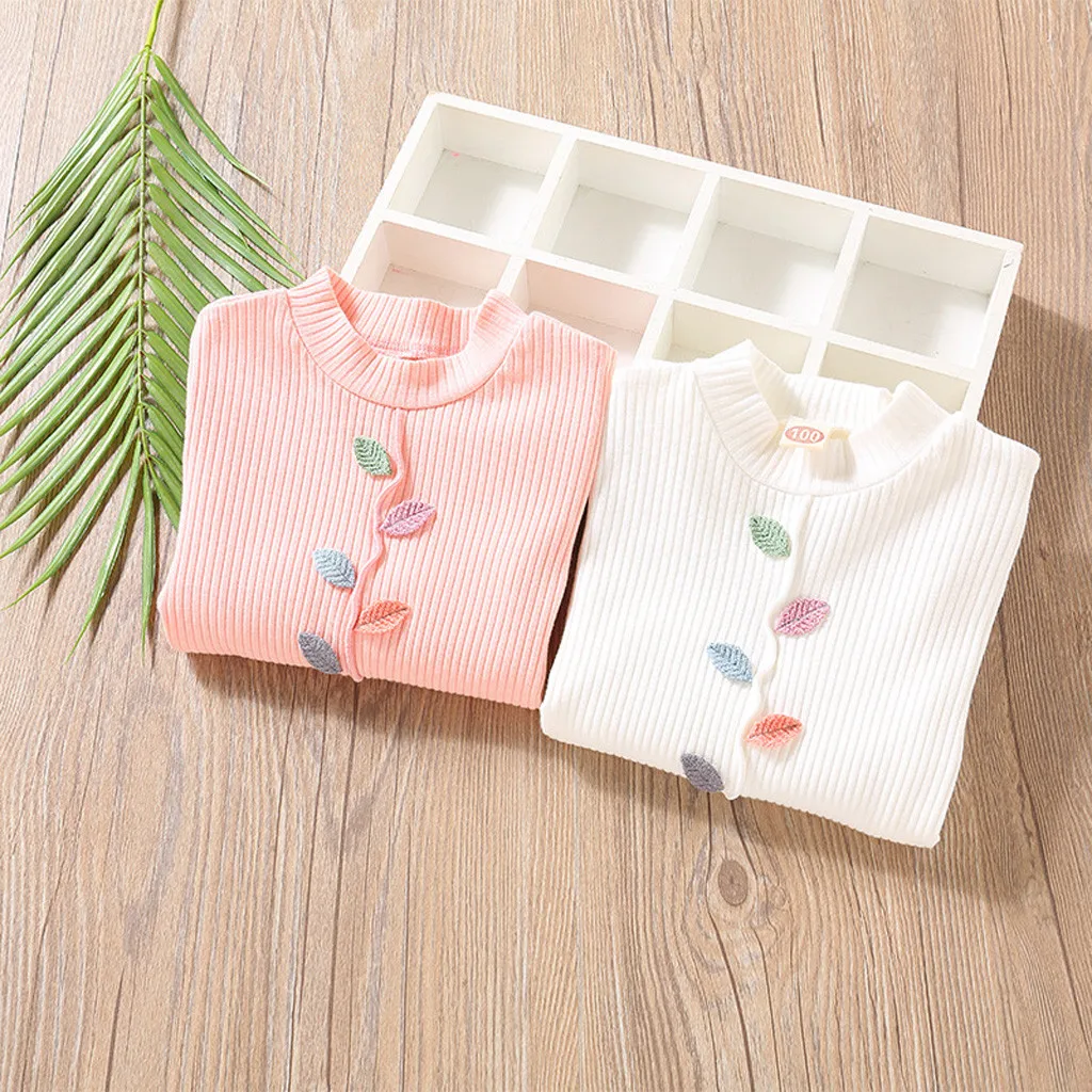 Todder/Детские футболки для маленьких девочек, однотонная Базовая рубашка с вышивкой и оборками, Детские рубашки с длинными рукавами и круглым вырезом, детская одежда, топы