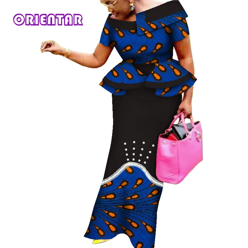 Элегантное женское платье в африканском стиле, модное платье с коротким рукавом и высокой талией, длинное платье макси с принтом в африканском стиле, хлопковое женское платье WY4531 - Цвет: 1