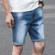 Мужские дышащие летние модные джинсовые шорты мужские повседневные хлопковые прямые джинсовые шорты однотонные тонкие джинсы длиной до колена AA11400