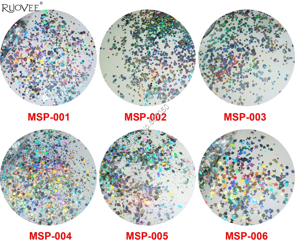

Nail Glitter Solvent Resistant Holographic Silver Color Muti Size Glitter Paillette Shape for Makeup Facepainting Nail Polish