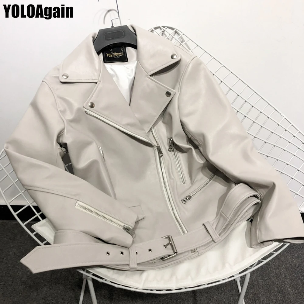 

YOLOAgain Women genuine leather jacket ladies high street zipper loose real leather jacket