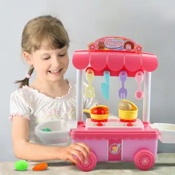 

Mini Electric Children Role Play Kitchen Cart Toy Music Lighting Pretend Make Food Cooking Set Toy For Girls Birthday Gift