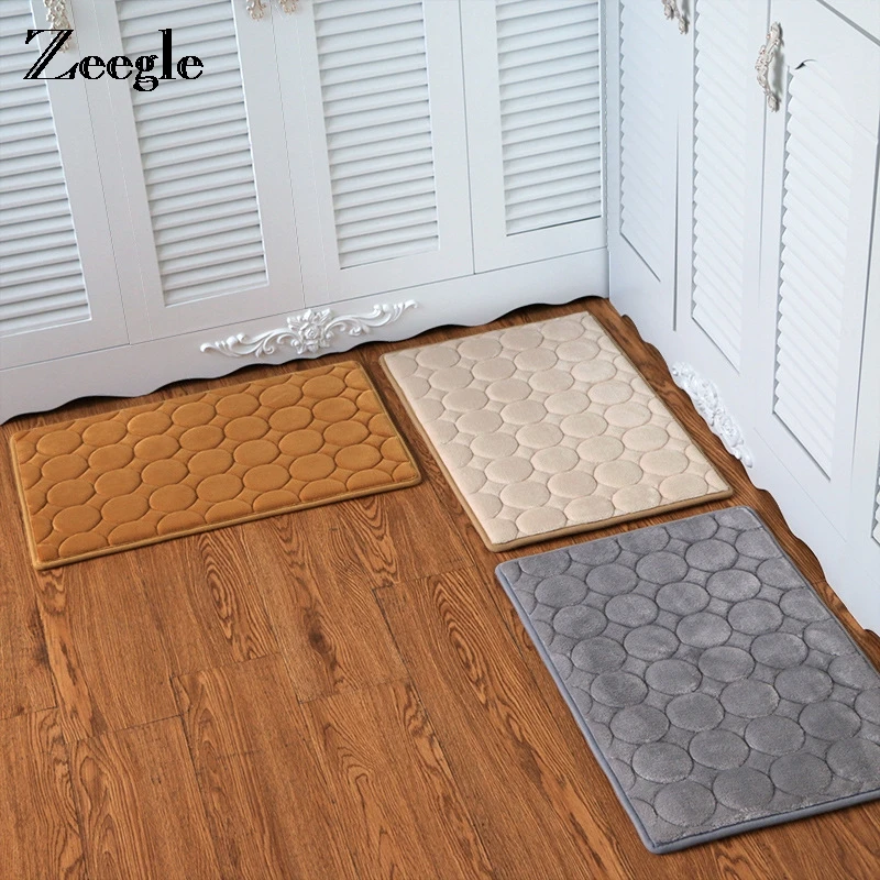 

Zeegle Memory Coral Fleece Mats For Hallway Absorbent Kitchen Floor Rug Anti-slip Carpets For Bedroom Bathroom Bath Mats