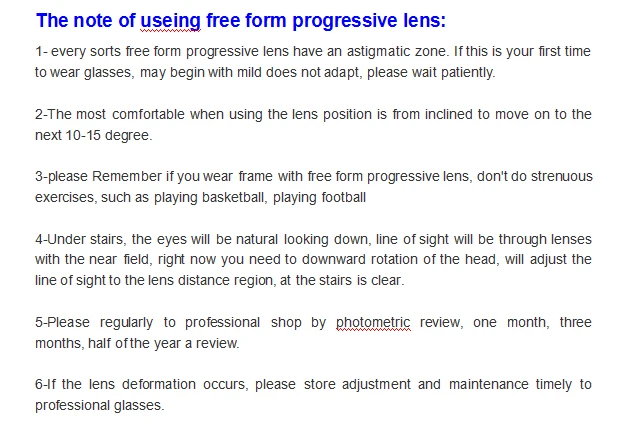 the note of using the free form lens