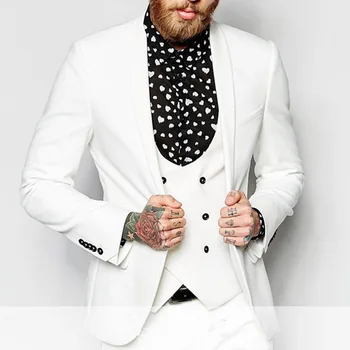 

Mens White Shawl Lapel Slim Fit 3 Piece Suit Groom Tuxedos Wedding Men Suit Single Breasted Casual Fortmal Prom Blazer