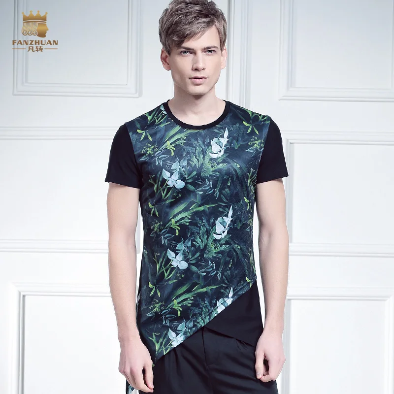 

fanzhuan free shipping casual New 2016 male fashion short sleeve shirt printing irregular mosaic floral T-shirt male 615033