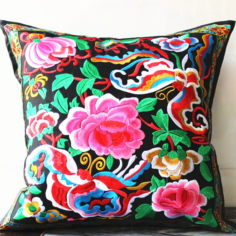 45*45cm Embroidery Cushion Cover Traditional Chinese Style Flower