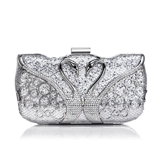 Элегантный Swan Алмазы Для женщин клатчи женский цепь в пайетках сумка кошелек для свадьбы, вечеринки Стразы металлические женские вечерние Bags3 - Цвет: Silver