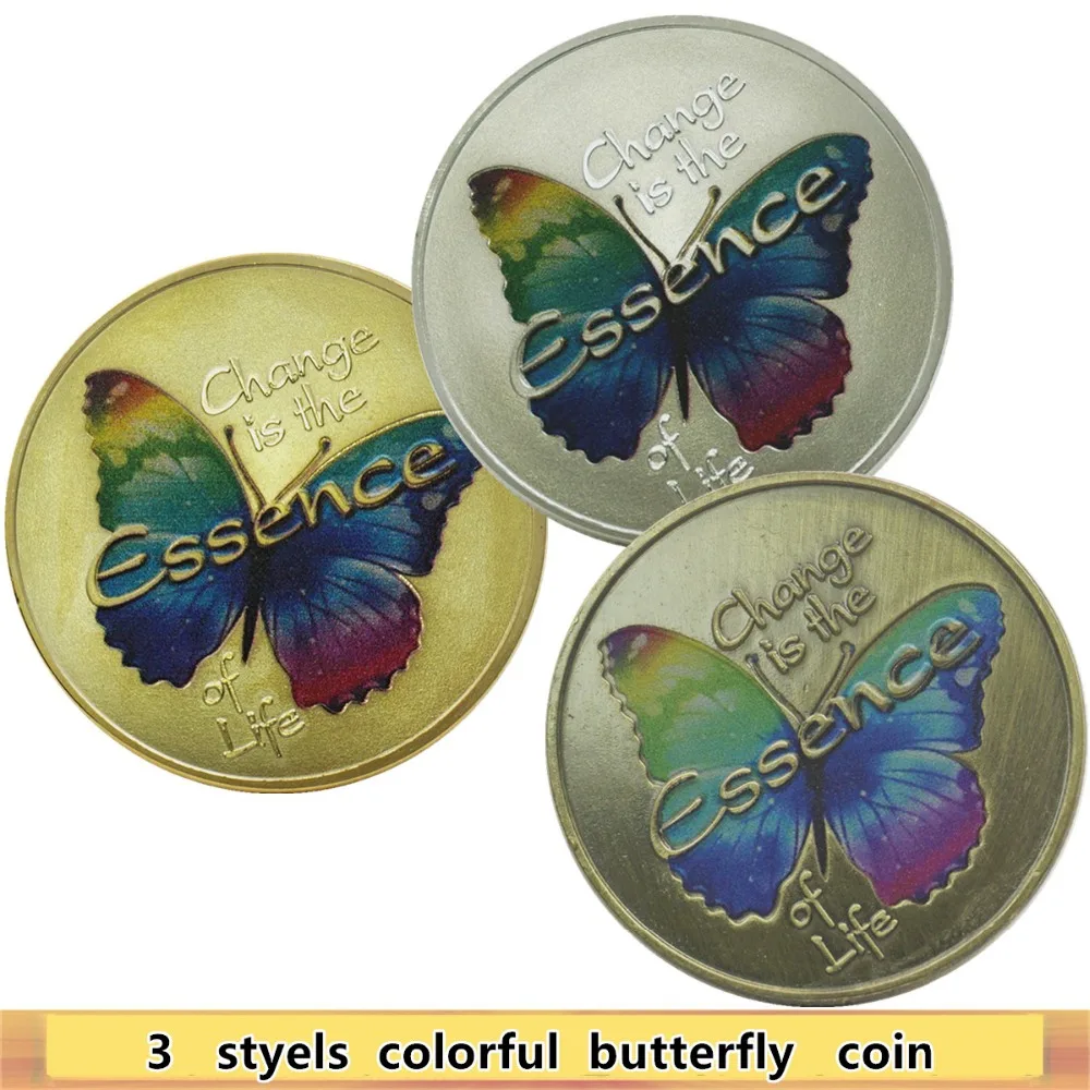 3Pcs/Lot Butterfly Souvenir Coins Collectibles Copper & Silver & Golden