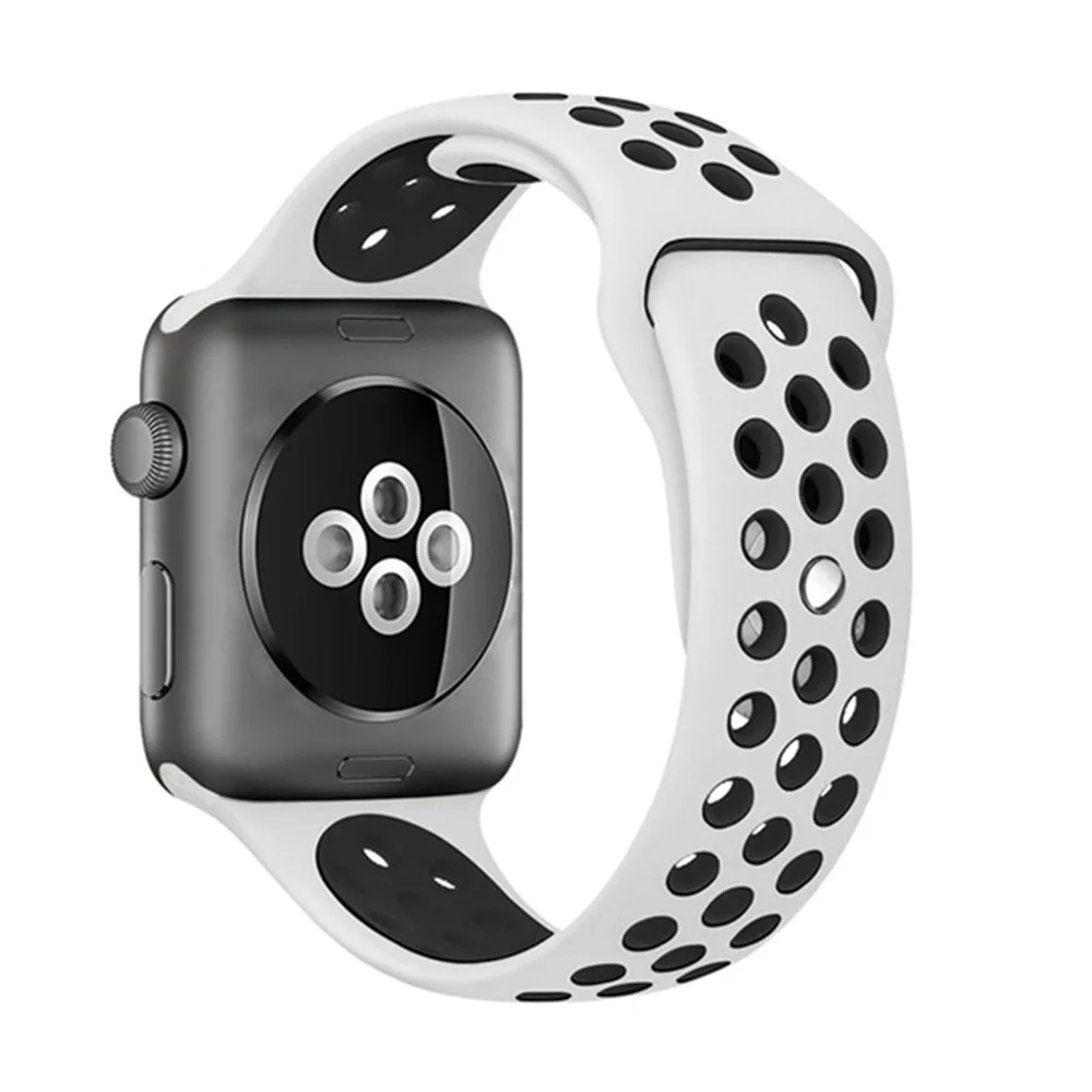 Ремешок для Apple Watch 38 мм 42 мм iWatch 4 группа 44 мм 40 мм спортивный силиконовый ремень браслет correa Apple watch 4 3 2 1 Аксессуары - Цвет ремешка: White with black