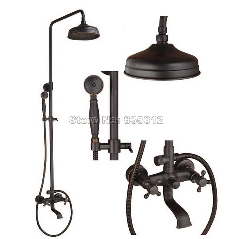 Black Oil Rubbed Bronze Bathroom Clawfoot Tub Dual Handles Mixer Tap Wall Mount Rain Shower Faucet Set W 8 Shower Head Wrs017 Faucet Set Shower Faucet Setrain Shower Faucet Set Aliexpress