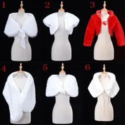 6 стилей белый красный Для женщин свадебные болеро из искусственного меха Обёрточная бумага шаль куртка накидка-палантин пальто короткий